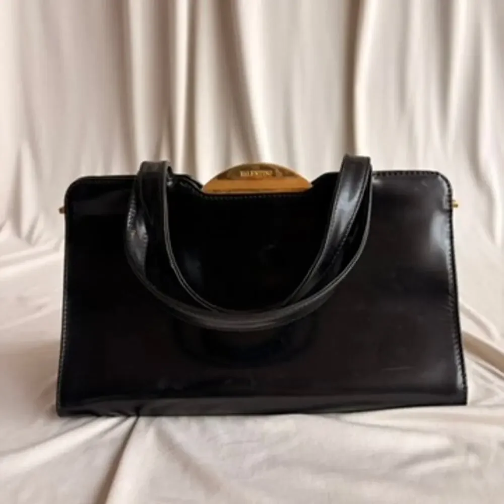 Vintage Valentino 80s Black Patent Leather Bag w/ Gold Clasp